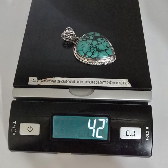 Sterling Silver Large Turquoise Pendant Heavy 42g Teardrop Beautiful - Picture 9 of 9